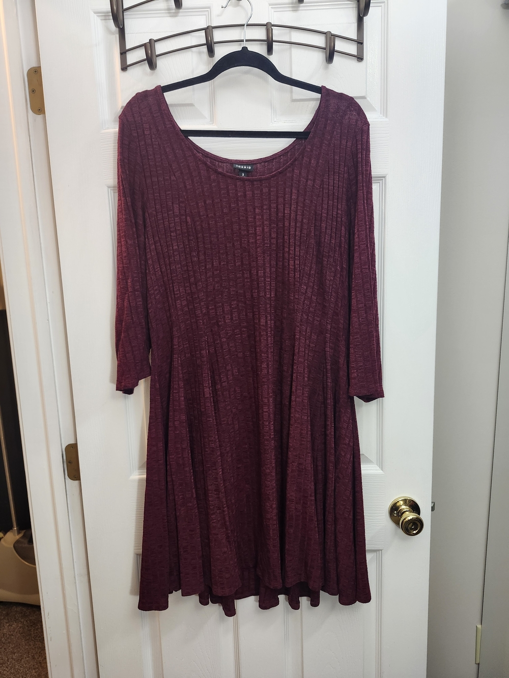 Torrid Ribbed Swing Dress in Wine, Torrid 3 = 3X